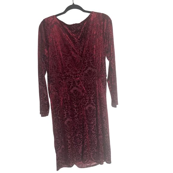 DB Studio Women's 18 Burgundy Velvet Ruched Midi Dress Long Sleeve Elegant - Picture 4 of 14